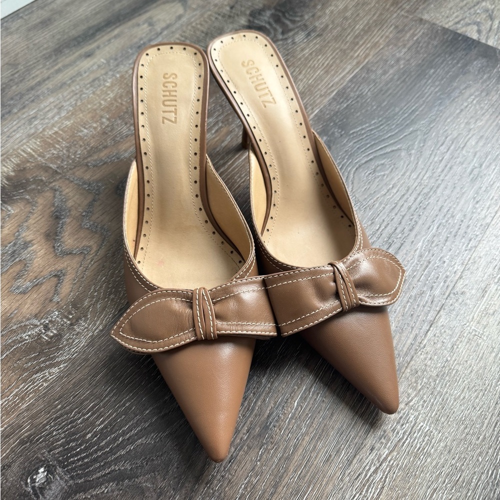 SCHUTZ Brown/Tan Claire Mules with Bow